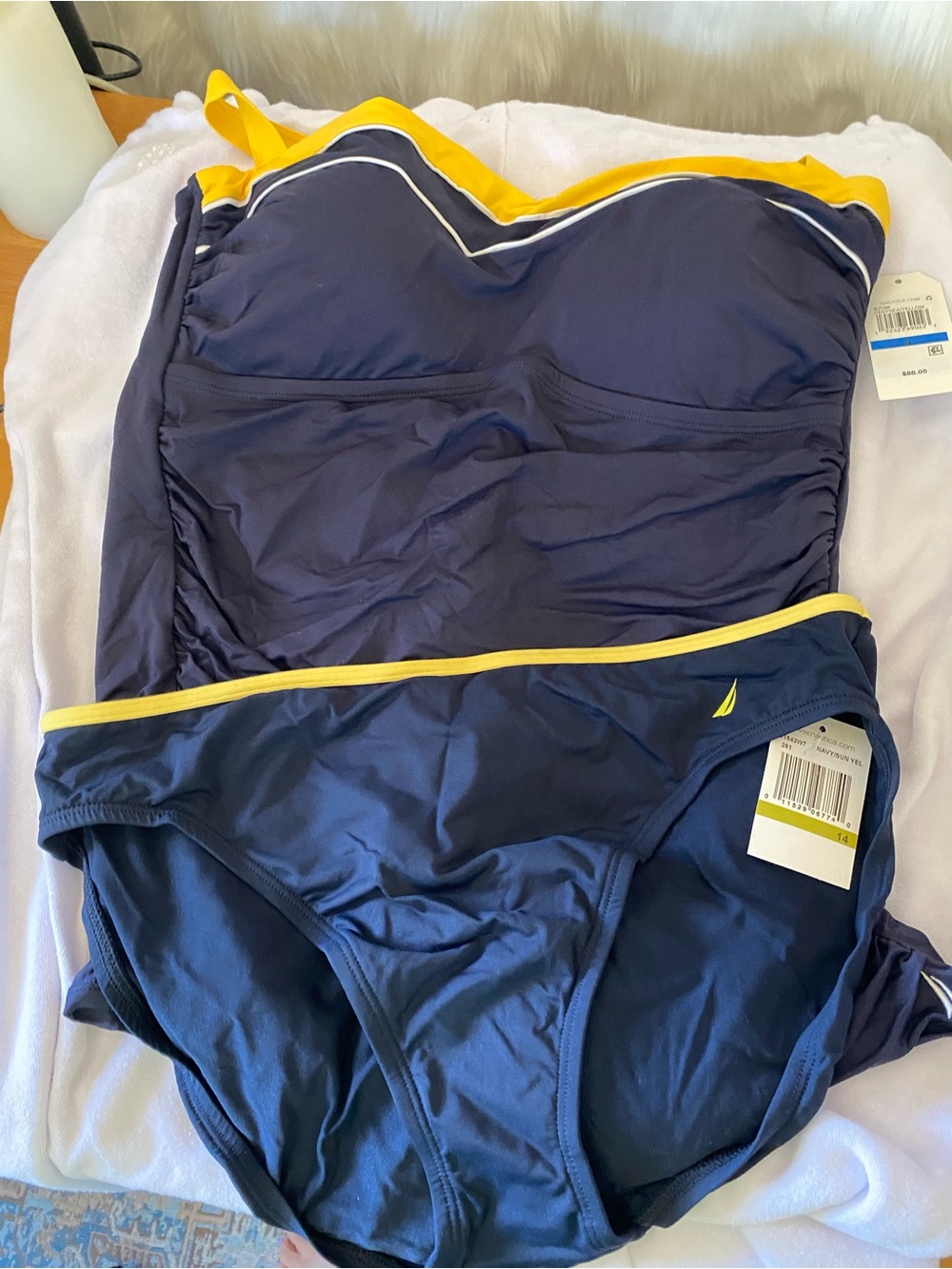 Nautica Navy and Yellow Contrast Tankini Swimsuit